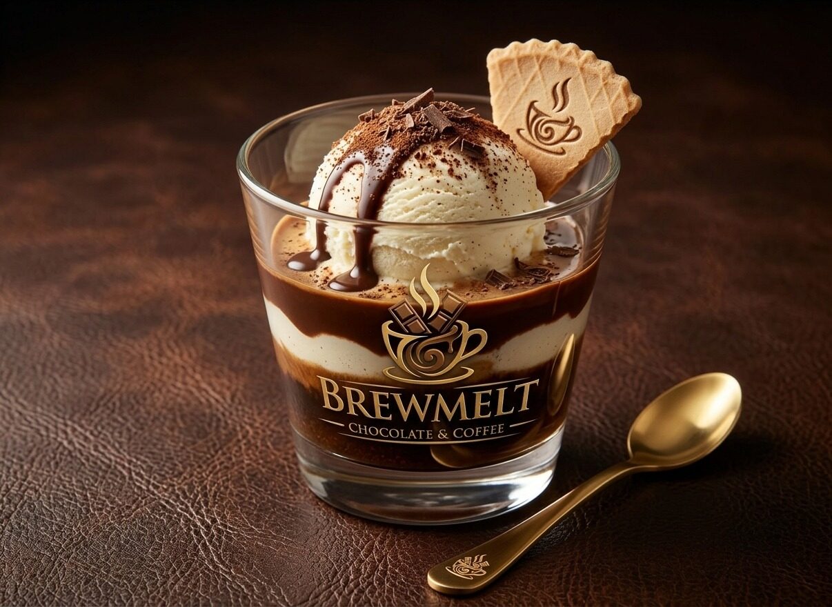Affogato with vanilla ice cream and chocolate in a Brewmelt glass